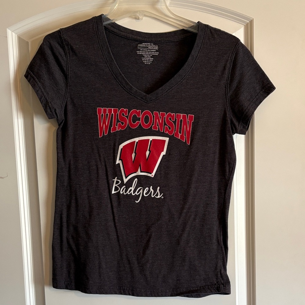 Wisconsin Badgers Women's Dark Gray V-Neck T-Shirt